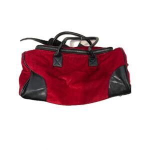 Tote & Carry Red Velvet/Plush Faux Leather Duffel/Tote Bag